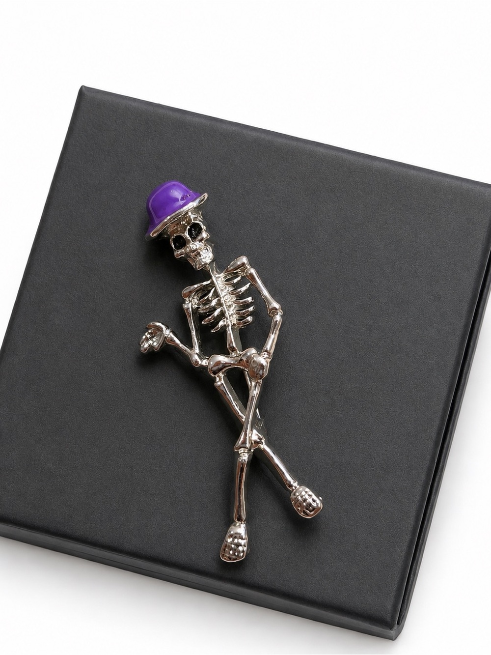 Silver Skeleton Brooch or pendant with Purple Hat - Women's Jewelry Brooch